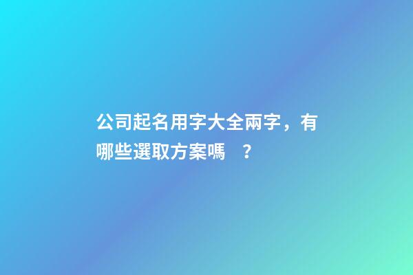 公司起名用字大全兩字，有哪些選取方案嗎？